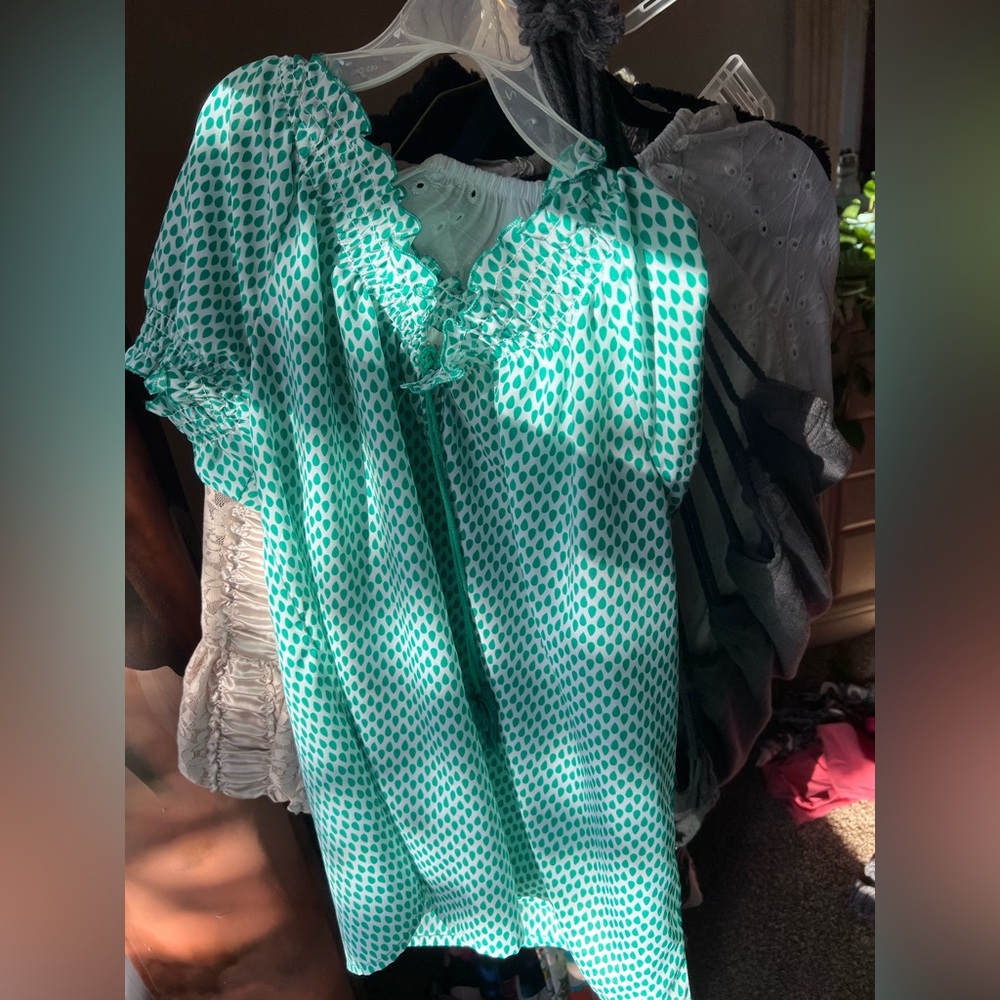 Teal petite polka dot blouse